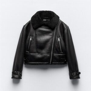 Zara Black Shearling-Lined Leather Jacket